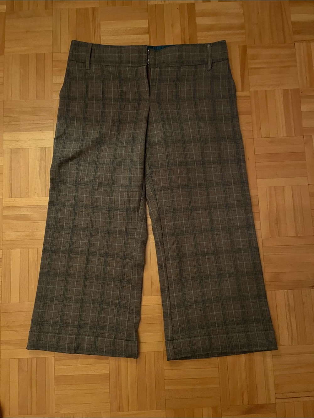 GUESS Women’s Plaid Dress Pants with Teal Waistband Lining